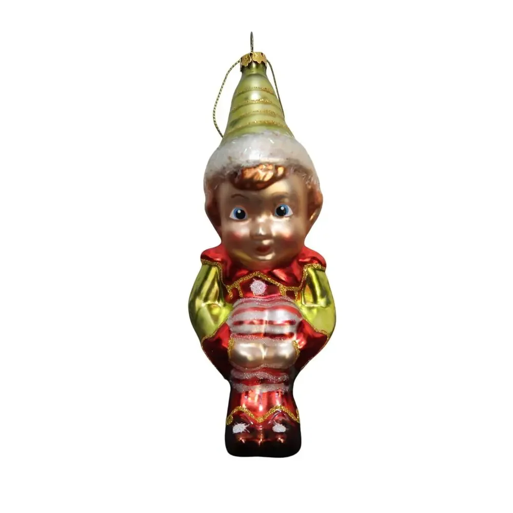Knee Hugger Elf on a Shelf Blown Glass Christmas Ornament 6 in Vintage